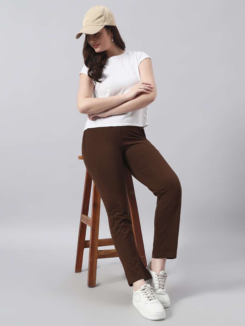 women solid mid rise regular fit track pant - 22029042 -  Standard Image - 1