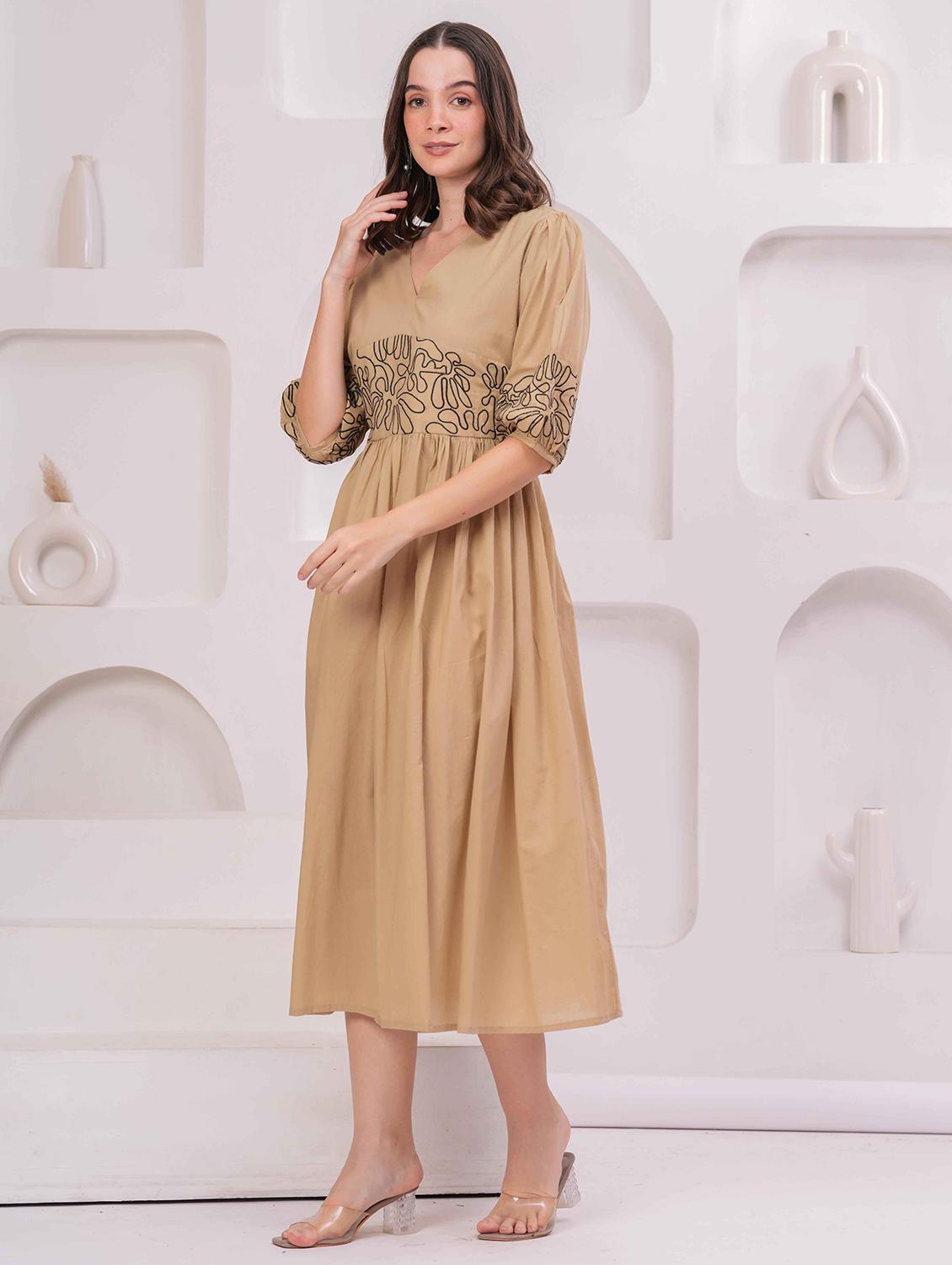 women embroidered puff sleeve fit & flare dress - 22029051 -  Standard Image - 1