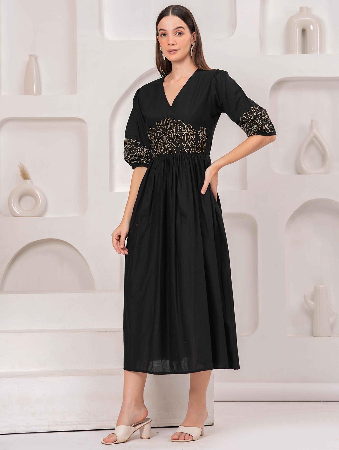 women embroidered puff sleeve fit & flare dress - 22029052 -  Standard Image - 1