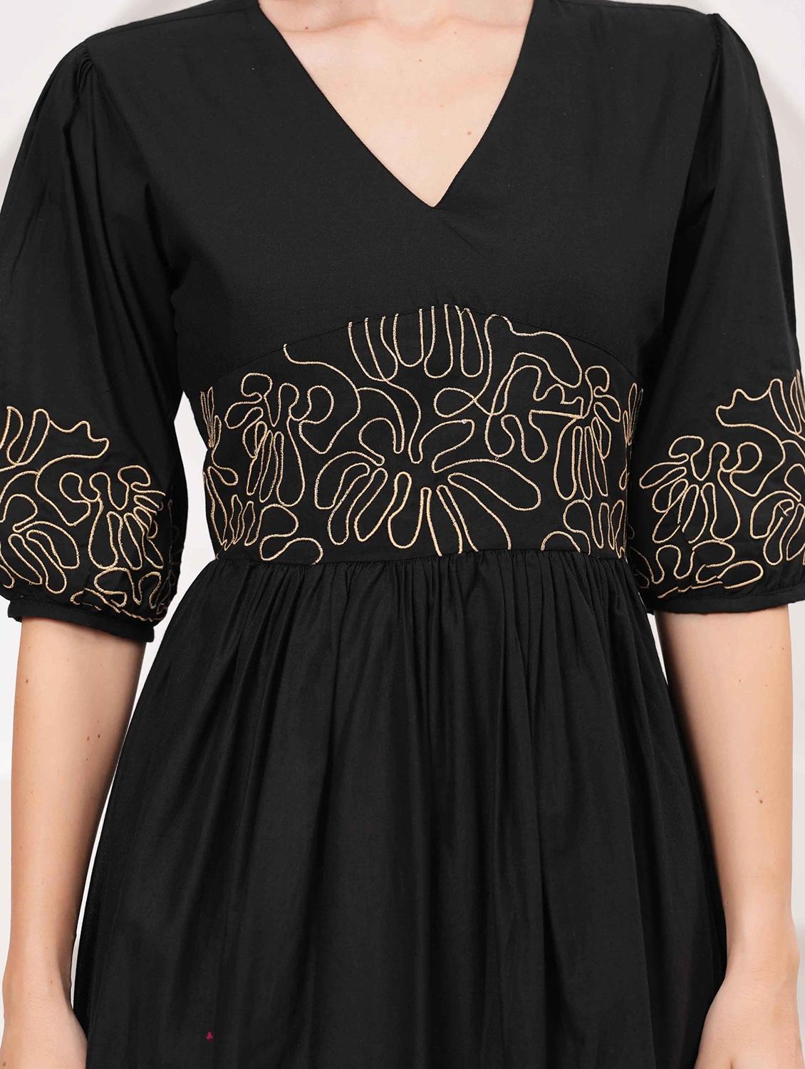 women embroidered puff sleeve fit & flare dress - 22029052 - Standard Image - 4