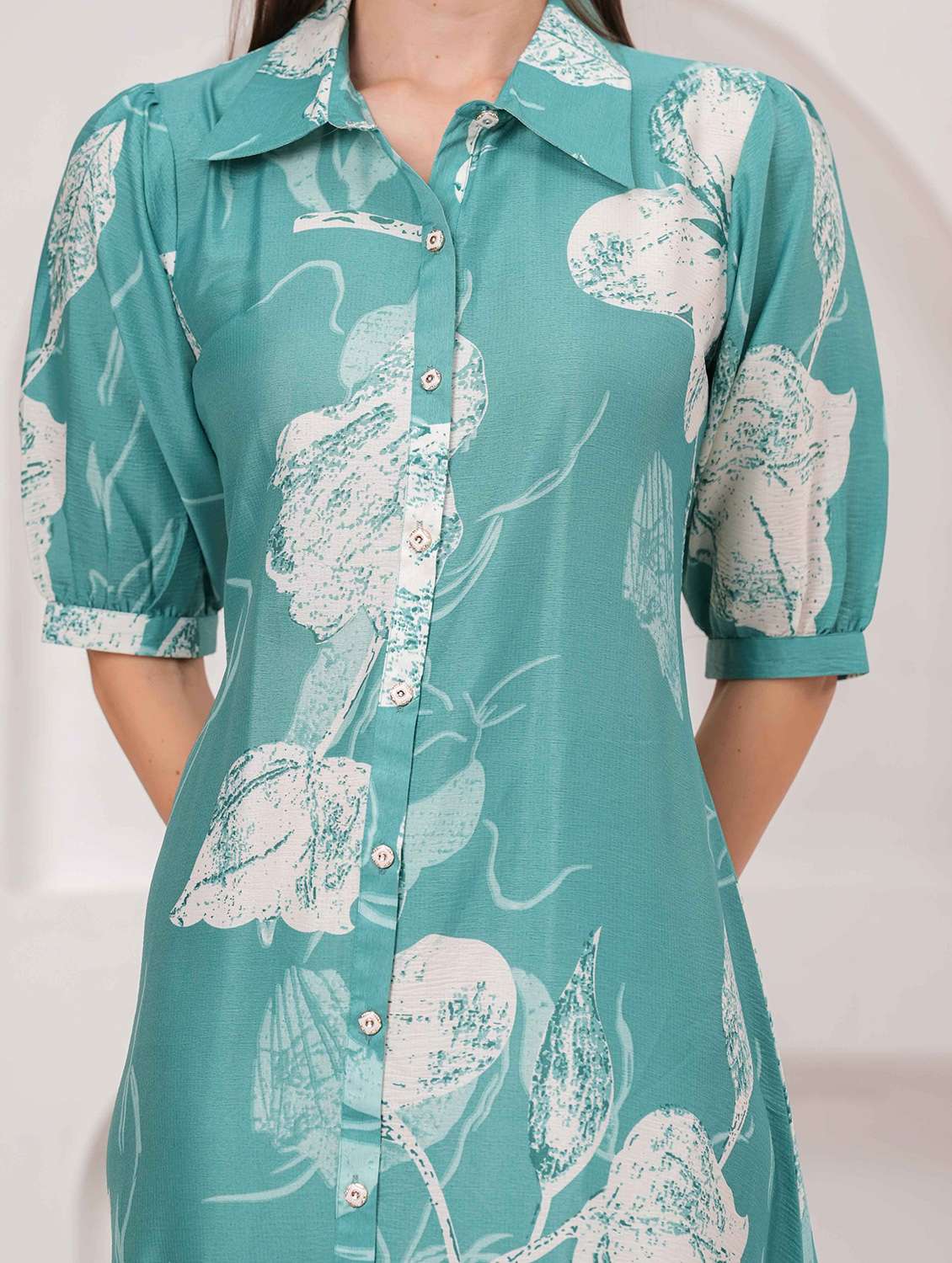 women floral print puff sleeve collared tiered dress - 22029055 - Standard Image - 4