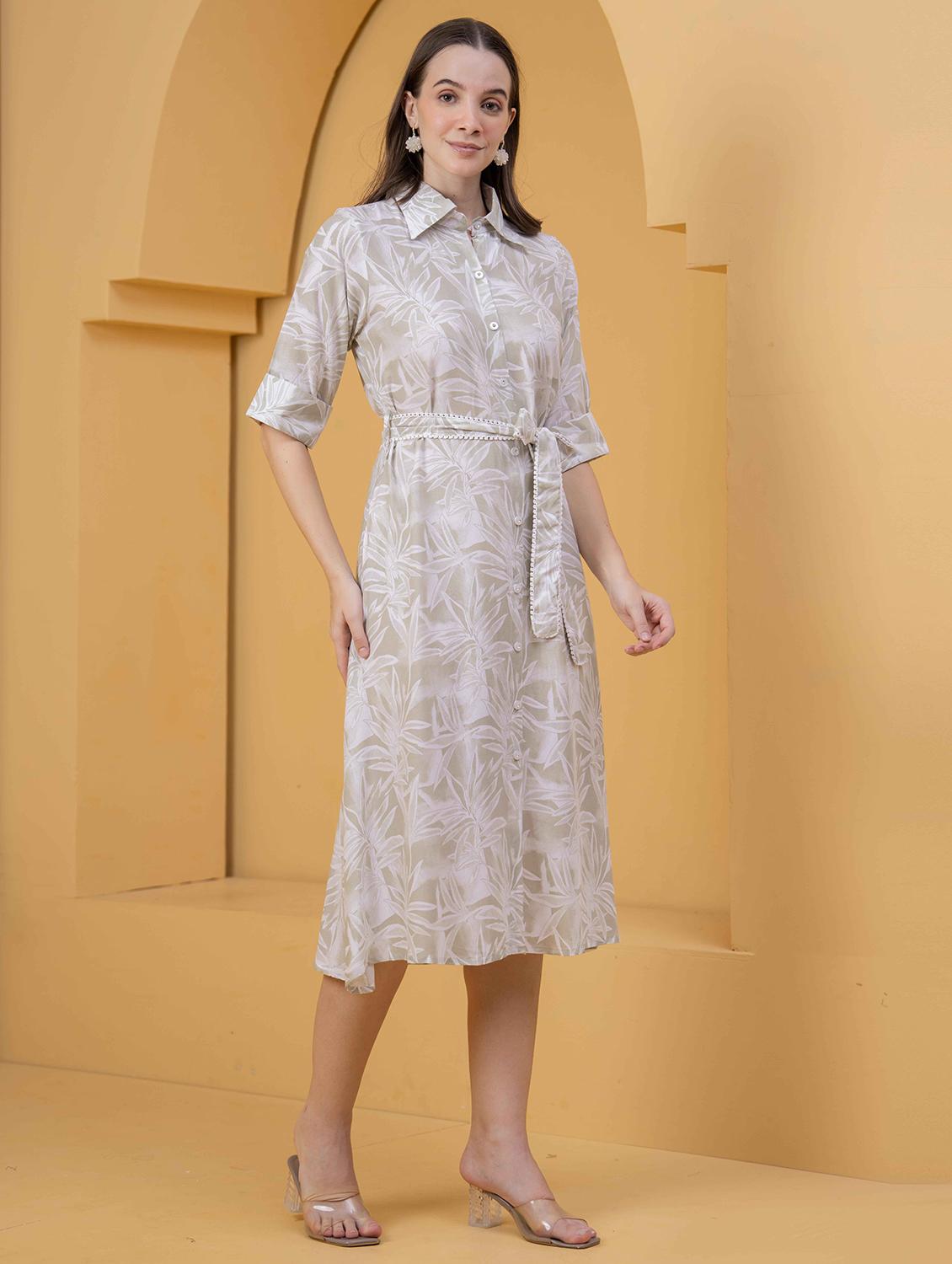 women printed roll up sleeve collared shirt dress - 22029057 -  Standard Image - 1