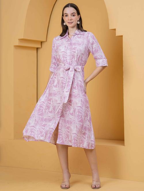 women printed roll up sleeve collared shirt dress - 22029058 - Standard Image - 0