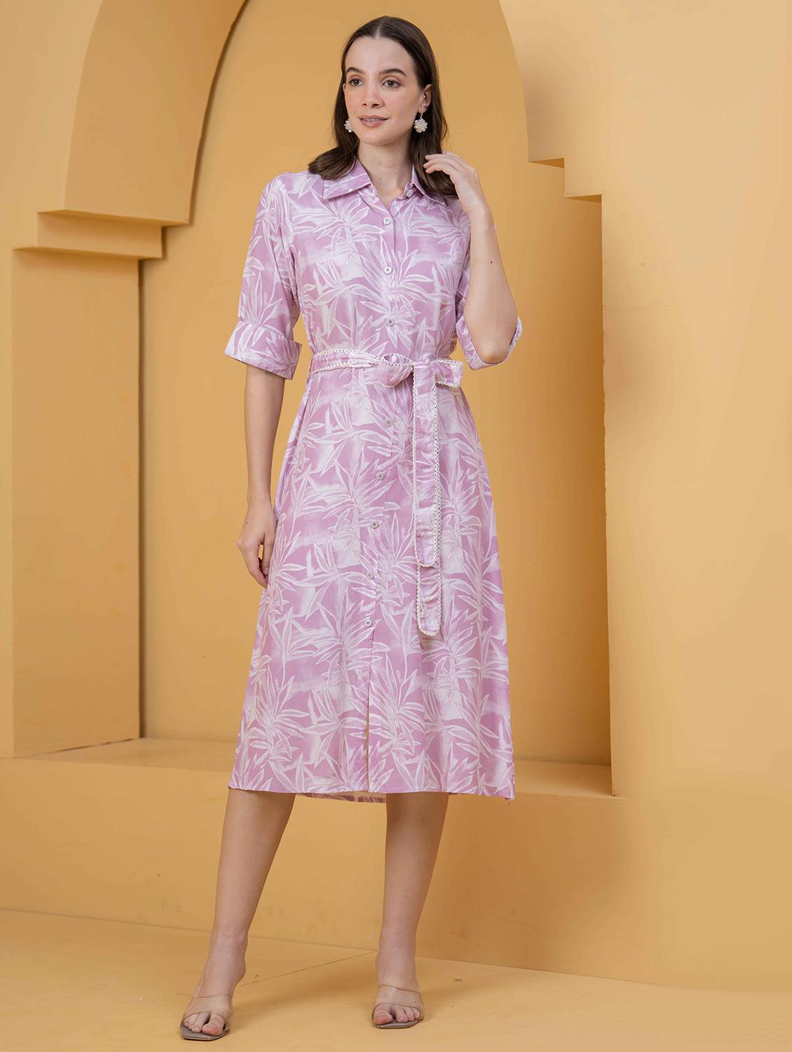 women printed roll up sleeve collared shirt dress - 22029058 - Standard Image - 4
