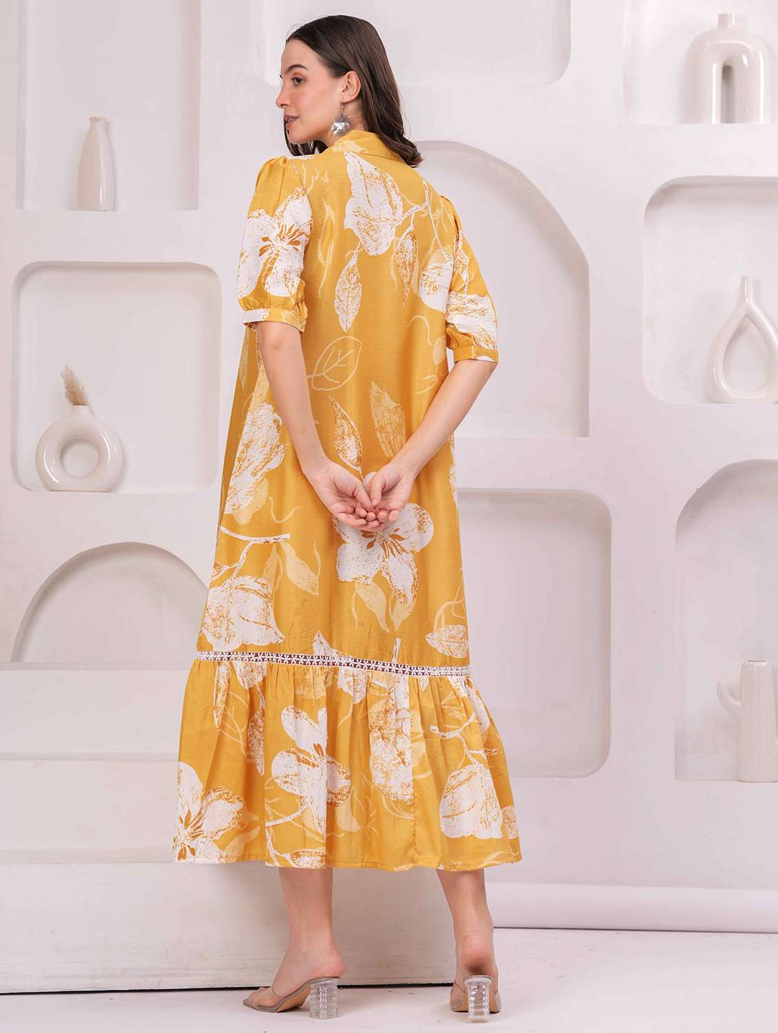 women floral print puff sleeve collared tiered dress - 22029065 - Standard Image - 4