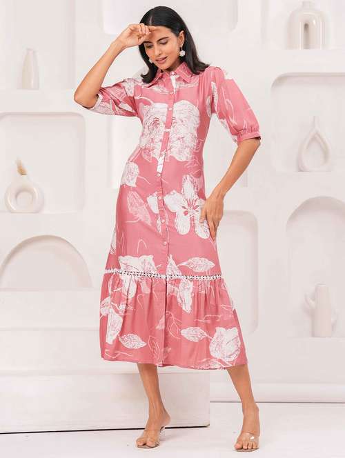 women floral printed puff sleeve tiered dress - 22029080 - Standard Image - 0