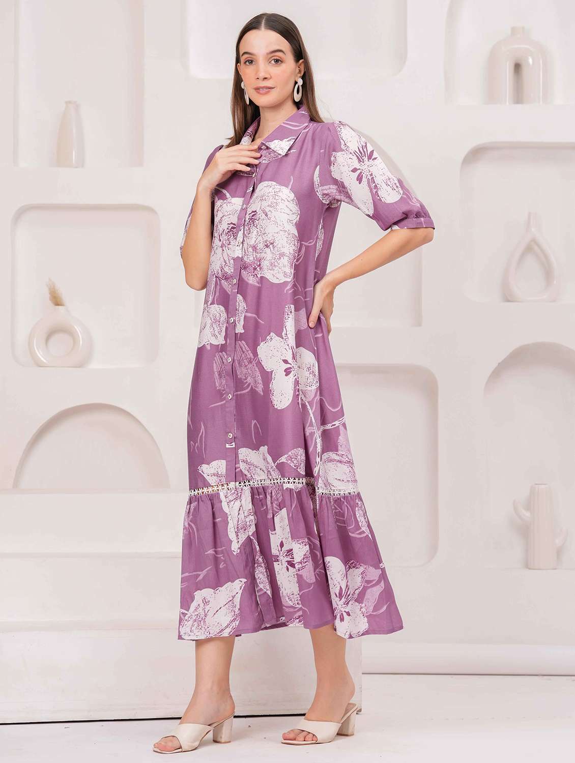 women floral print puff sleeve tiered dress - 22029081 -  Standard Image - 1