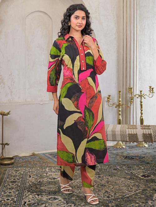 women printed three quarter sleeve kurta pant set - 22029397 - Standard Image - 0