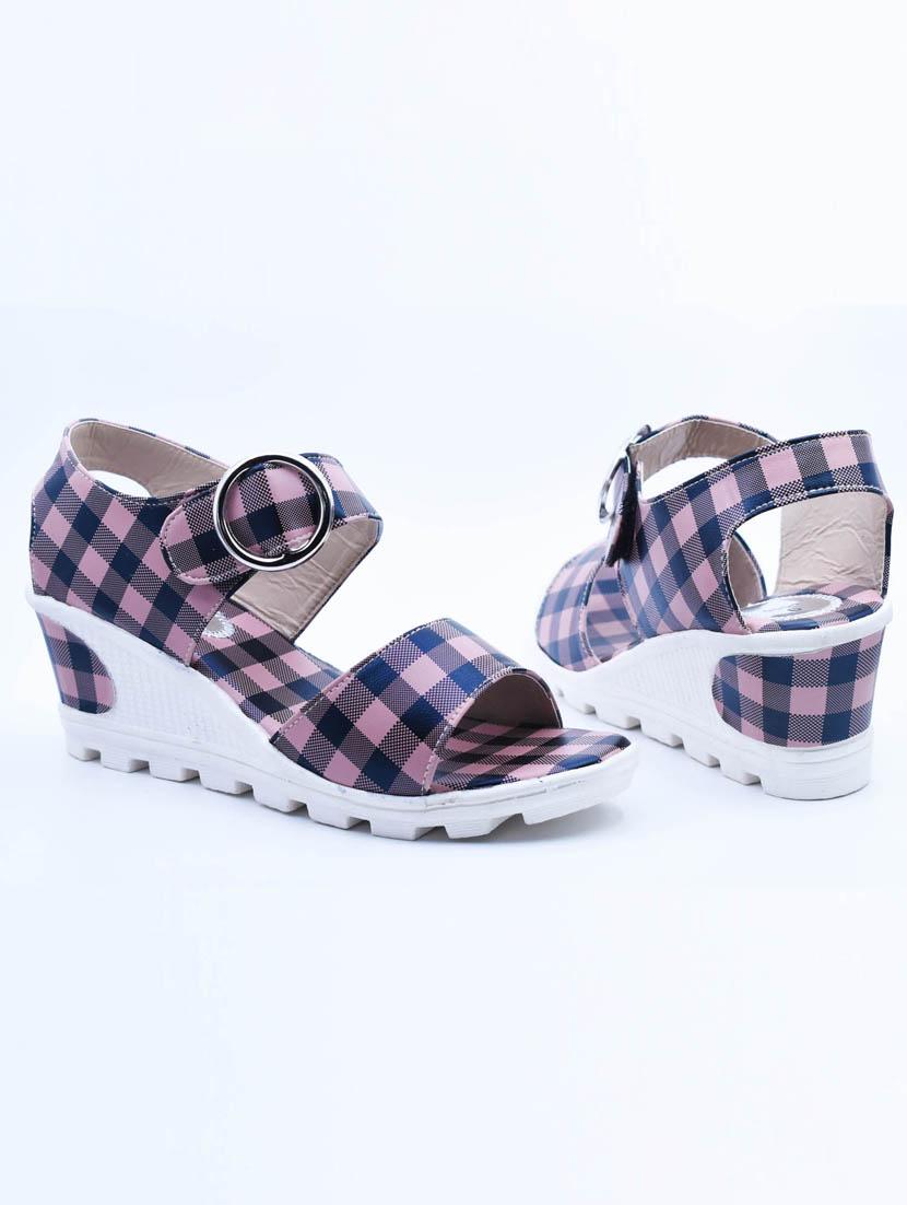 women checkered back strap wedges - 22029477 - Standard Image - 1