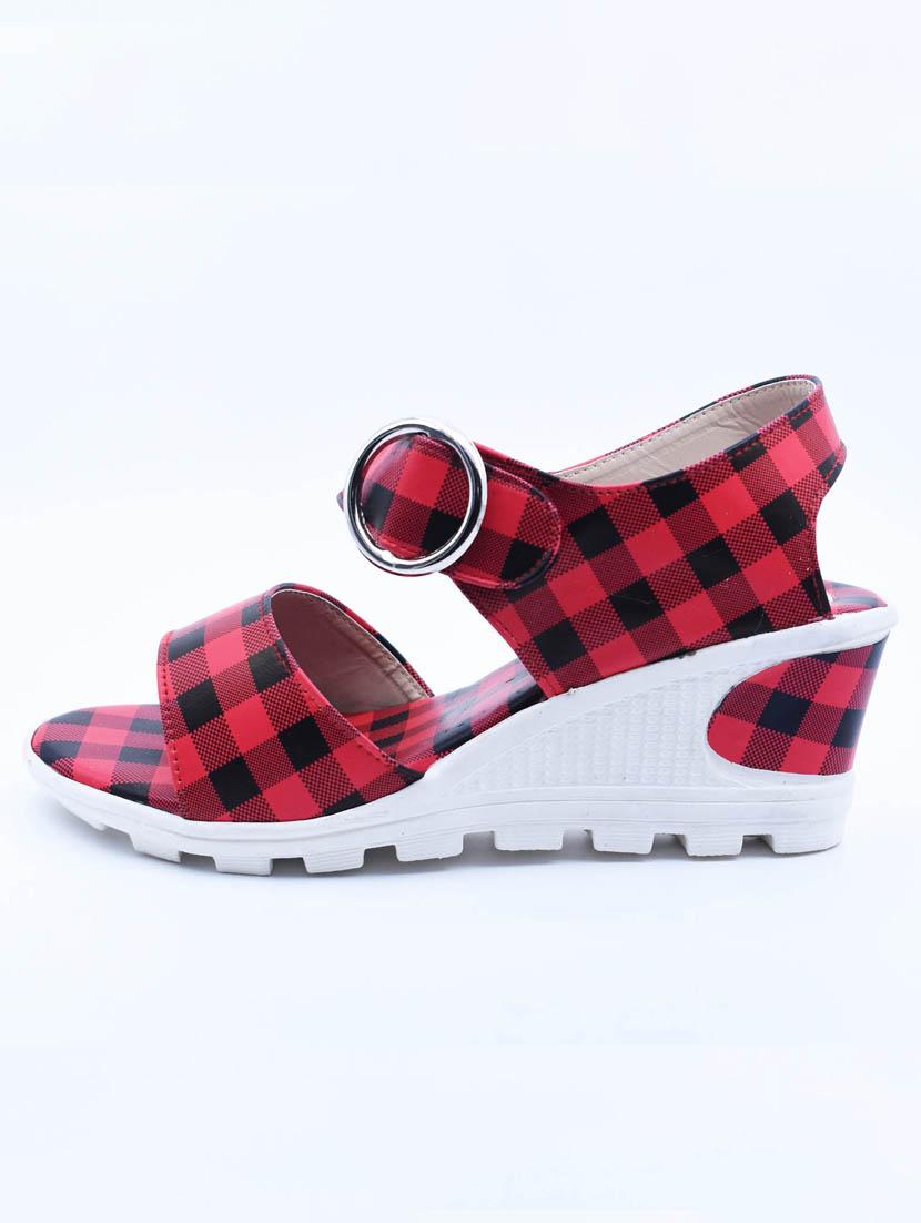 women checkered back strap wedges - 22029478 -  Standard Image - 1