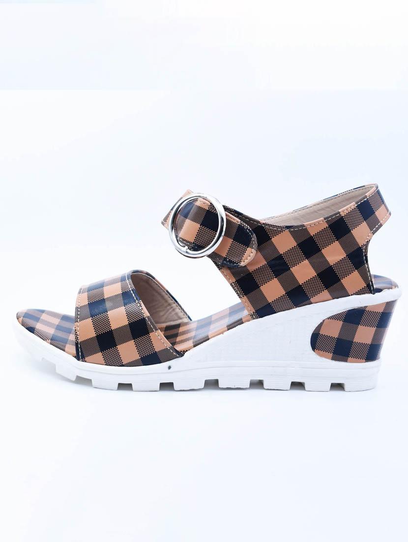 women checkered back strap wedges - 22029479 - Standard Image - 1