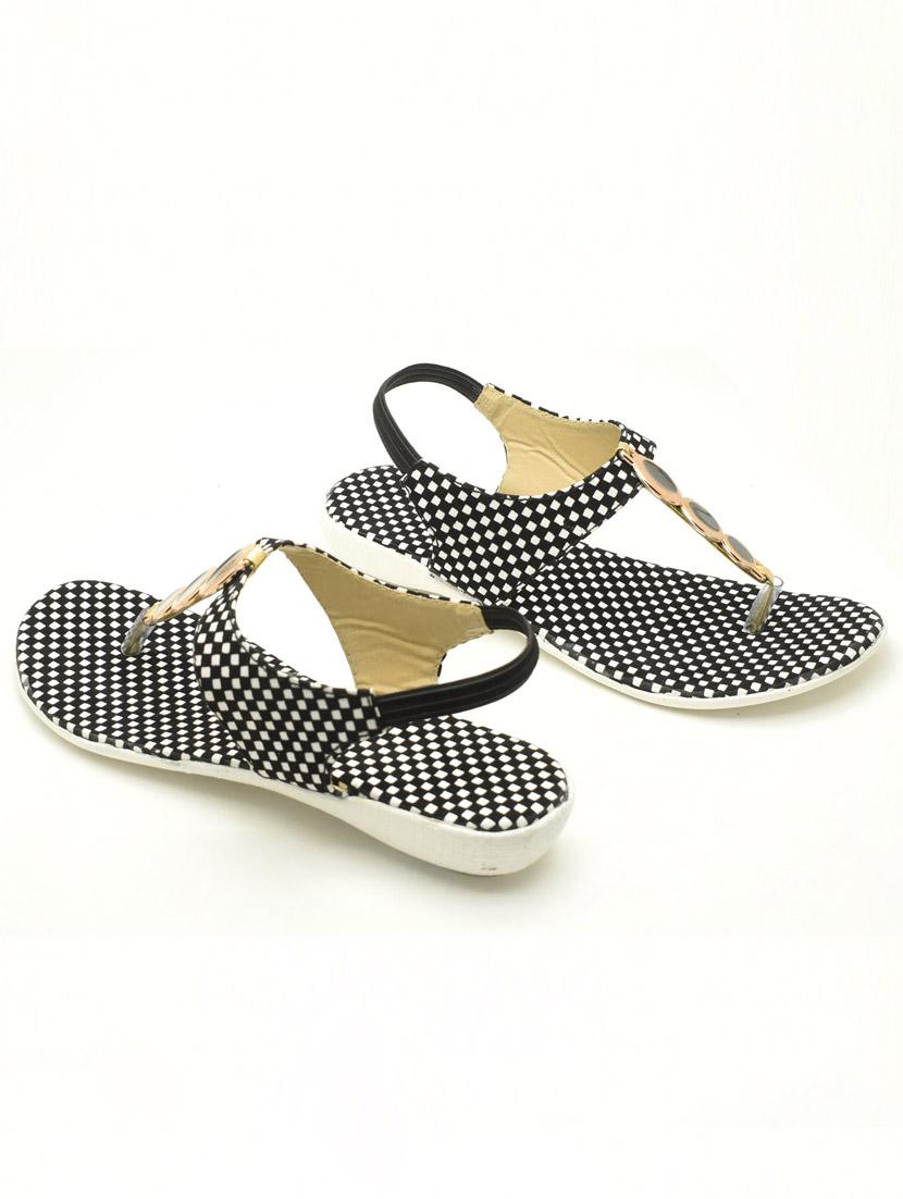 women black checkered t-strap flats - 22029488 -  Standard Image - 1