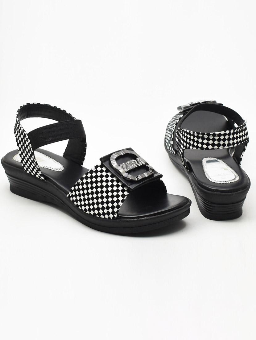 women checkered back strap wedges - 22029524 - Standard Image - 1