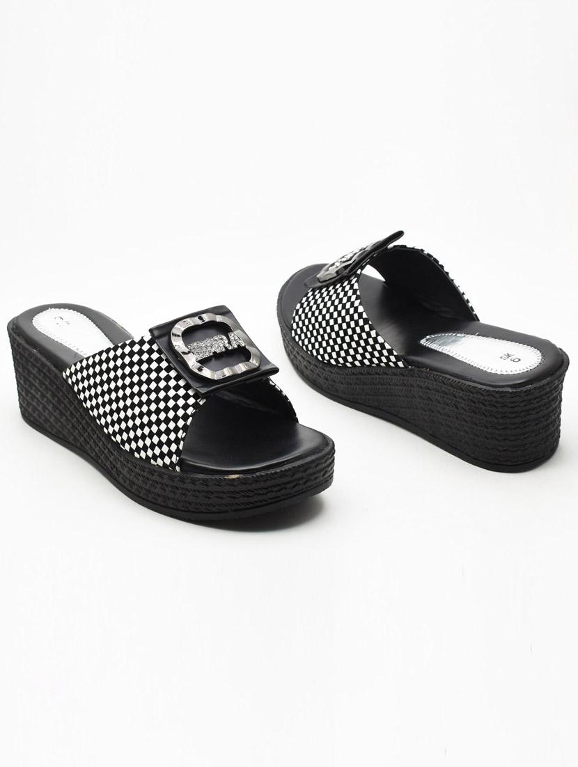women checkered slip on wedges - 22029525 -  Standard Image - 1