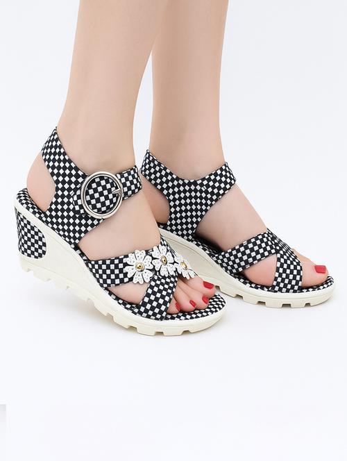 women checkered back strap wedges - 22029536 - Standard Image - 0