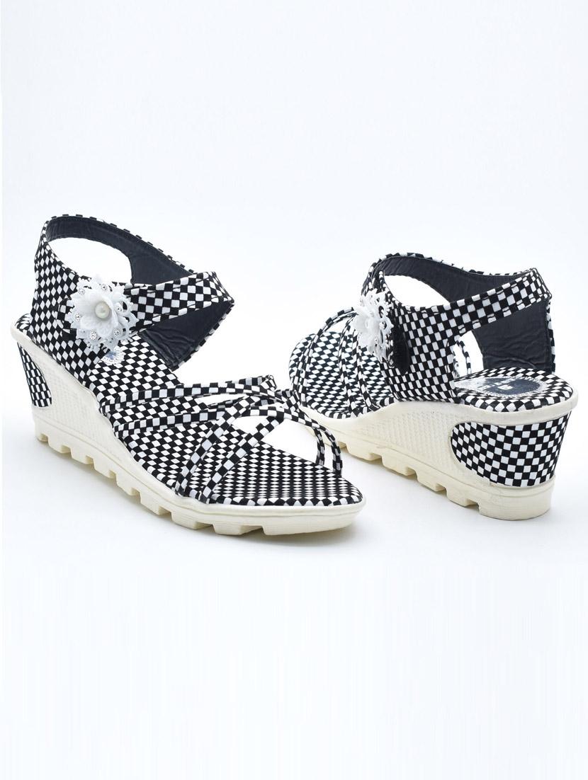 women checkered back strap wedges - 22029543 - Standard Image - 1