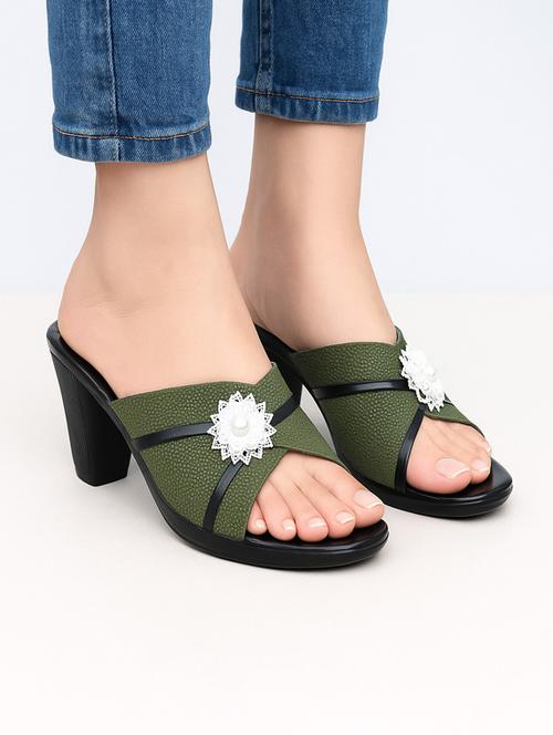women solid slip on block heel sandal - 22029637 - Standard Image - 0