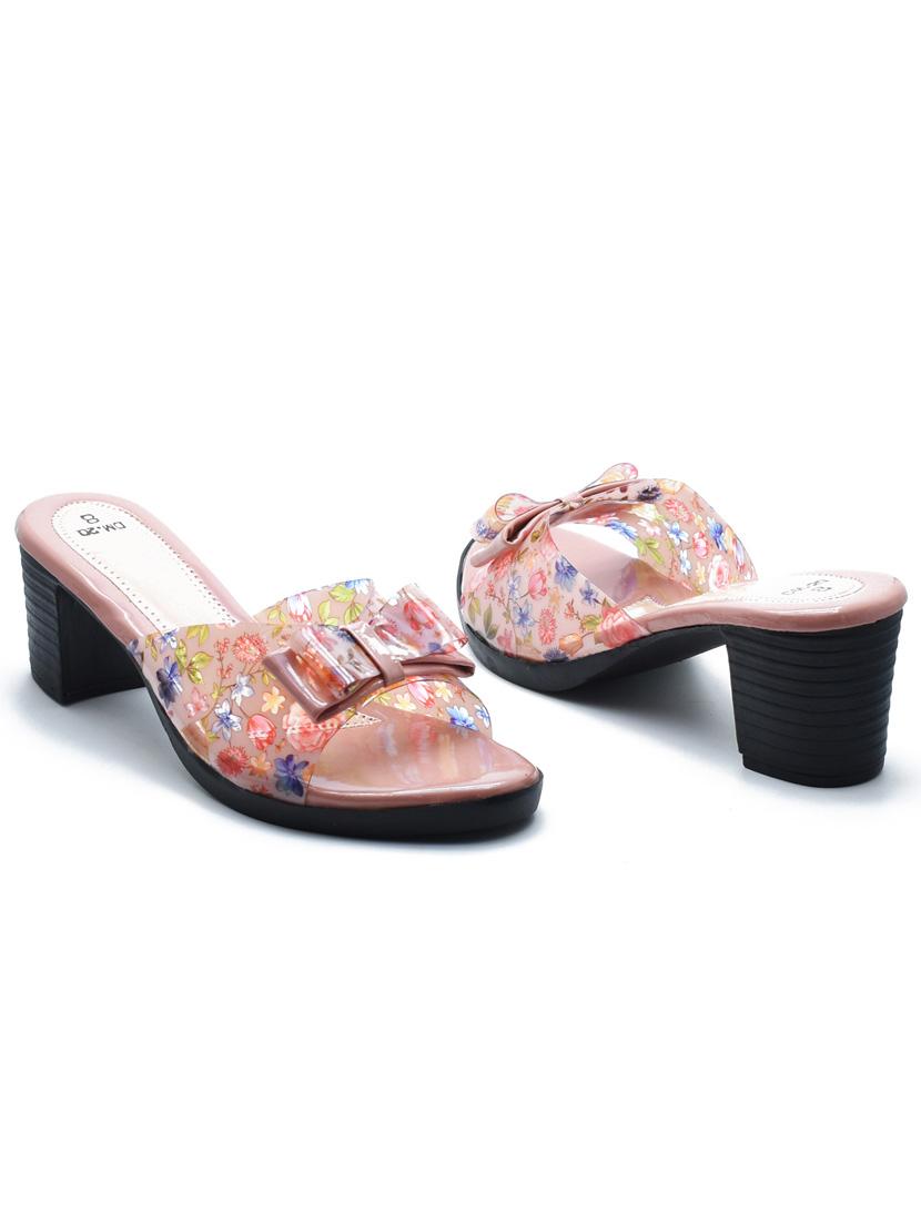 women floral print slip on block heel sandal - 22029645 - Standard Image - 1