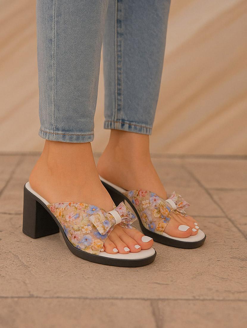 women floral print slip on block heel sandal - 22029646 -  Zoom Image - 0