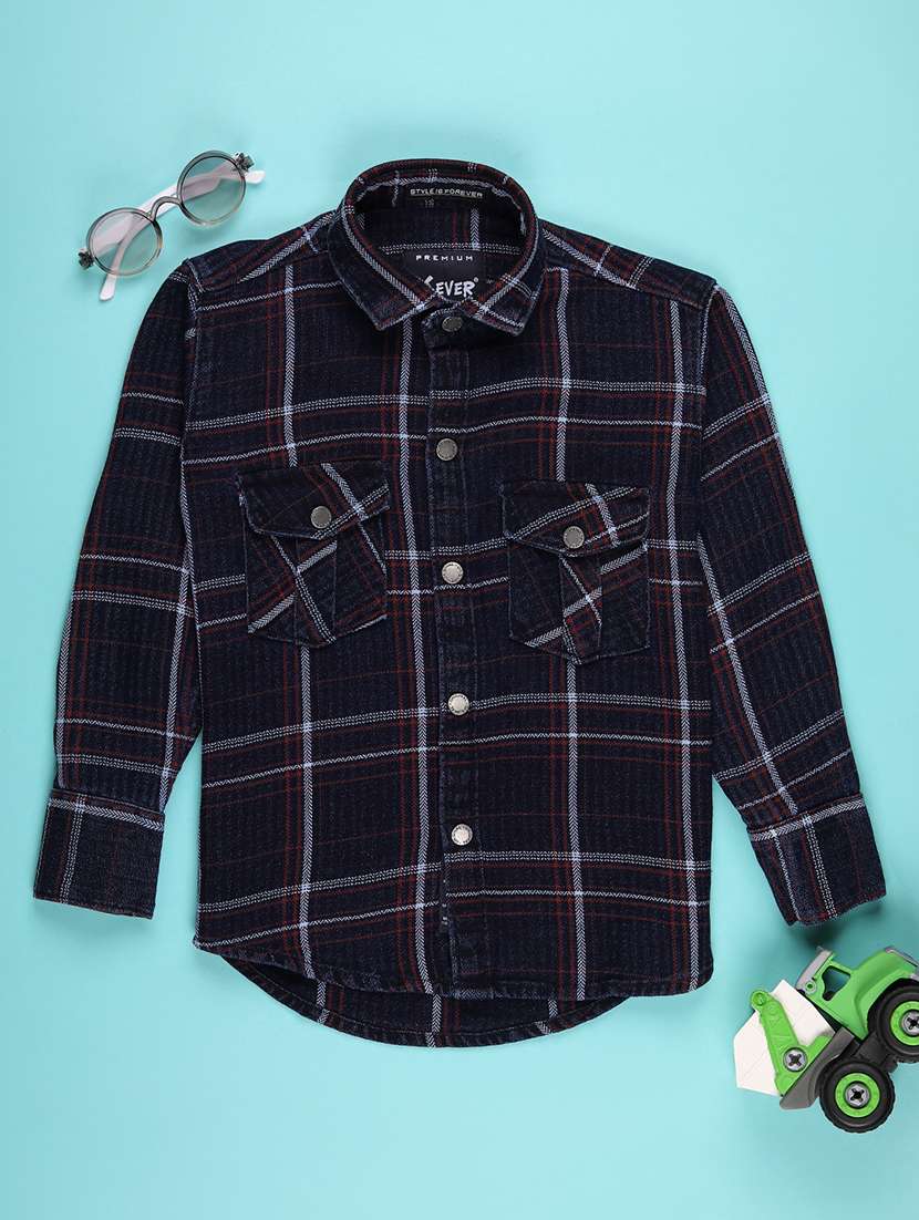 boys checkered long sleeve casual shirt
