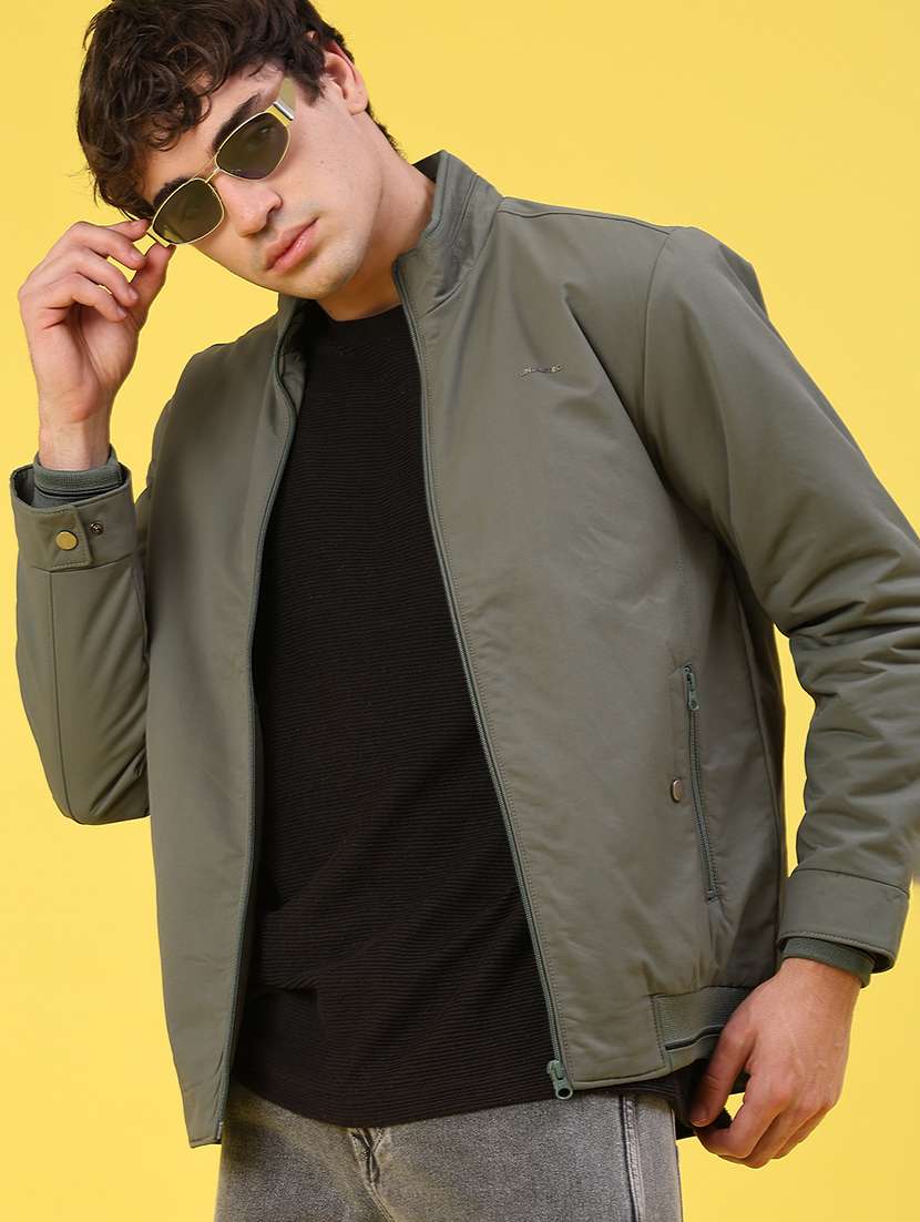 men solid long sleeve bomber jacket