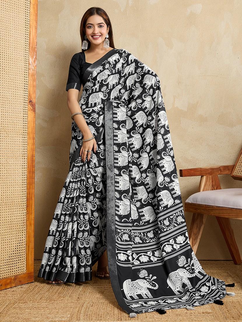 women printed casual wear saree with blouse - 22029998 - Standard Image - 1