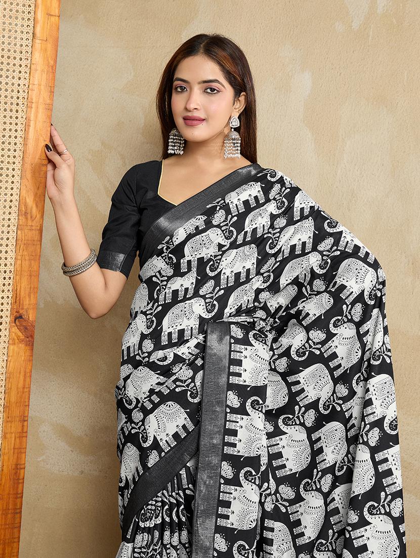 women printed casual wear saree with blouse - 22029998 - Standard Image - 4