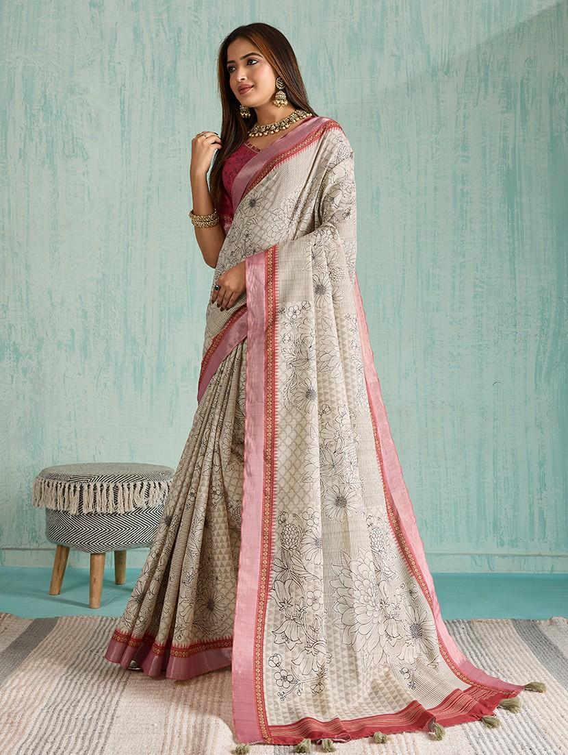 women floral printed bordered saree with blouse - 22030020 -  Standard Image - 1