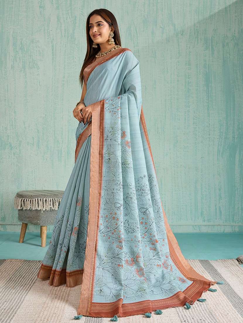 women floral printed bordered saree with blouse - 22030021 -  Standard Image - 1