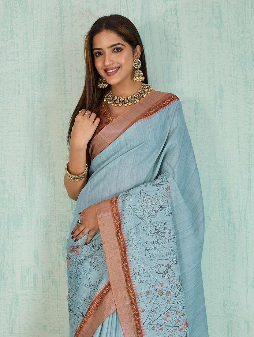 women floral printed bordered saree with blouse - 22030021 -  Standard Image - 4