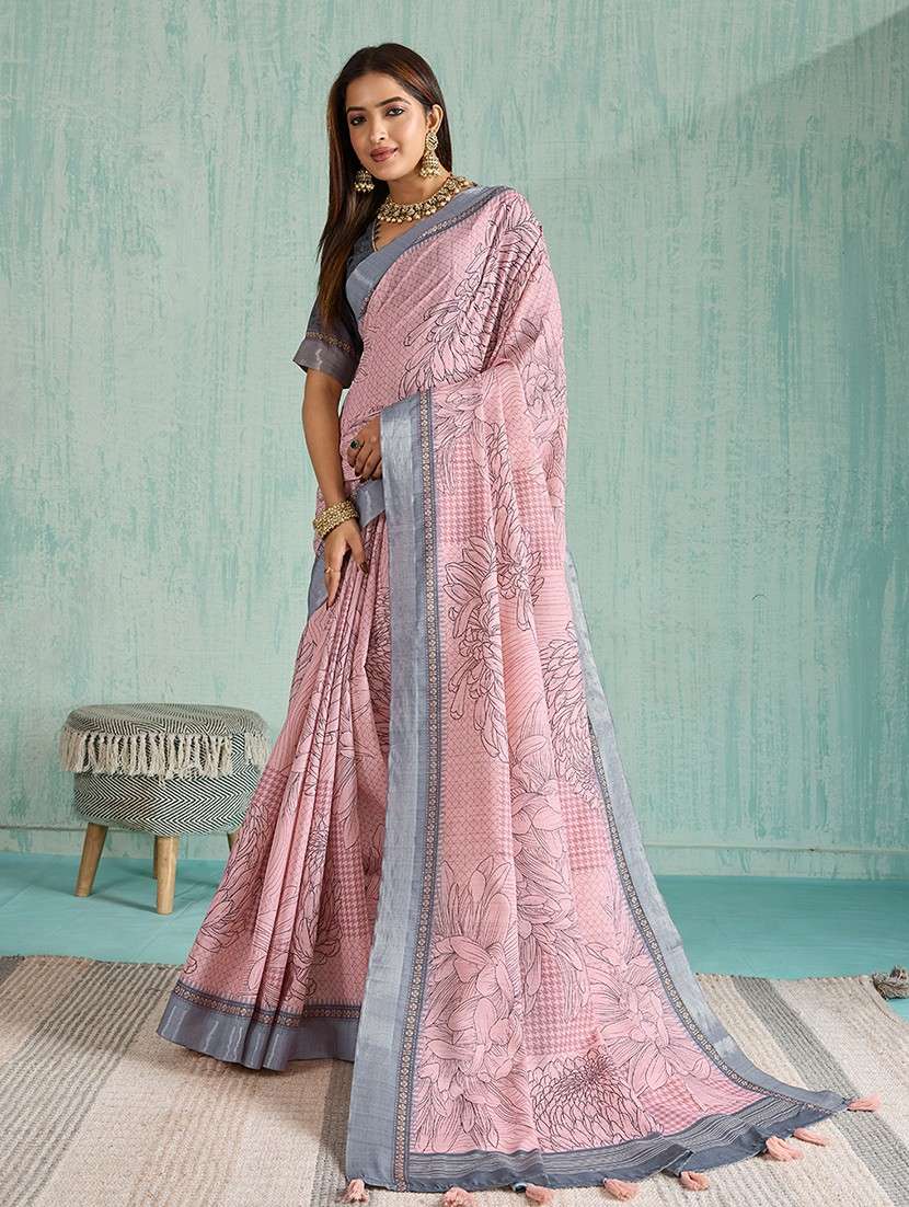 women floral printed bordered saree with blouse - 22030023 - Standard Image - 1