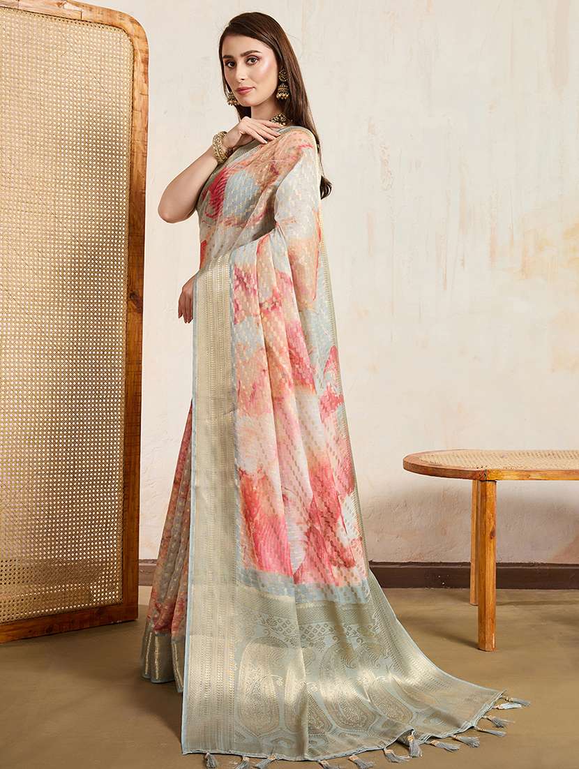 women printed bordered saree with blouse - 22030024 -  Standard Image - 1