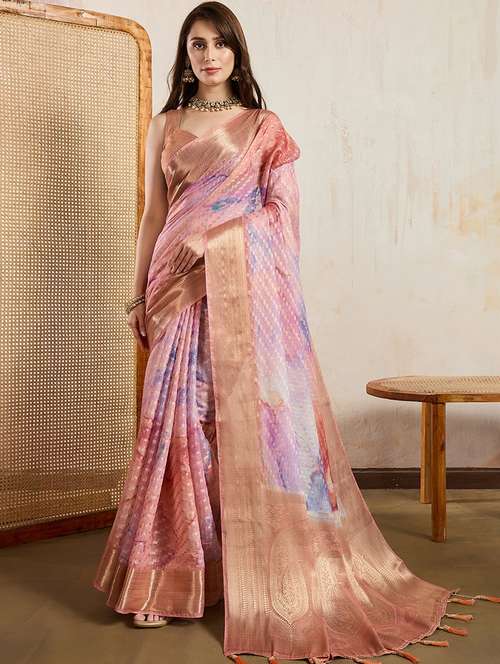 women printed bordered saree with blouse - 22030026 - Standard Image - 0