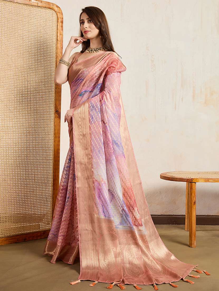 women printed bordered saree with blouse - 22030026 -  Standard Image - 1