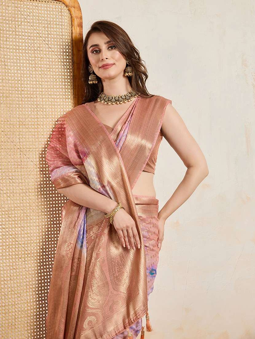 women printed bordered saree with blouse - 22030026 - Standard Image - 4