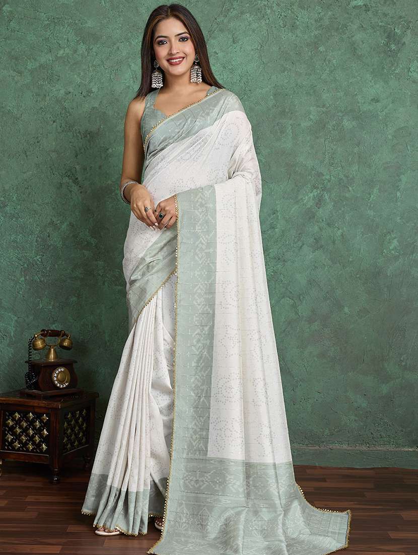 women printed bordered saree with blouse