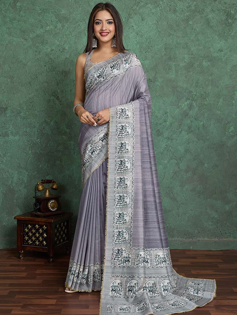 women printed bordered saree with blouse