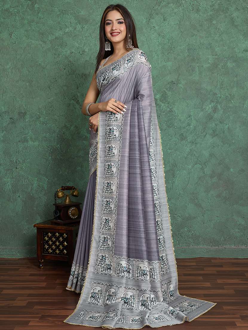 women printed bordered saree with blouse - 22030029 -  Standard Image - 1