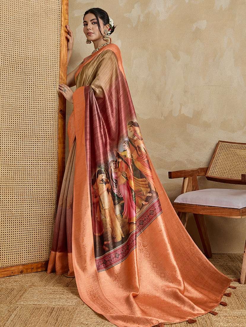 women printed bordered saree with blouse - 22030041 -  Standard Image - 1
