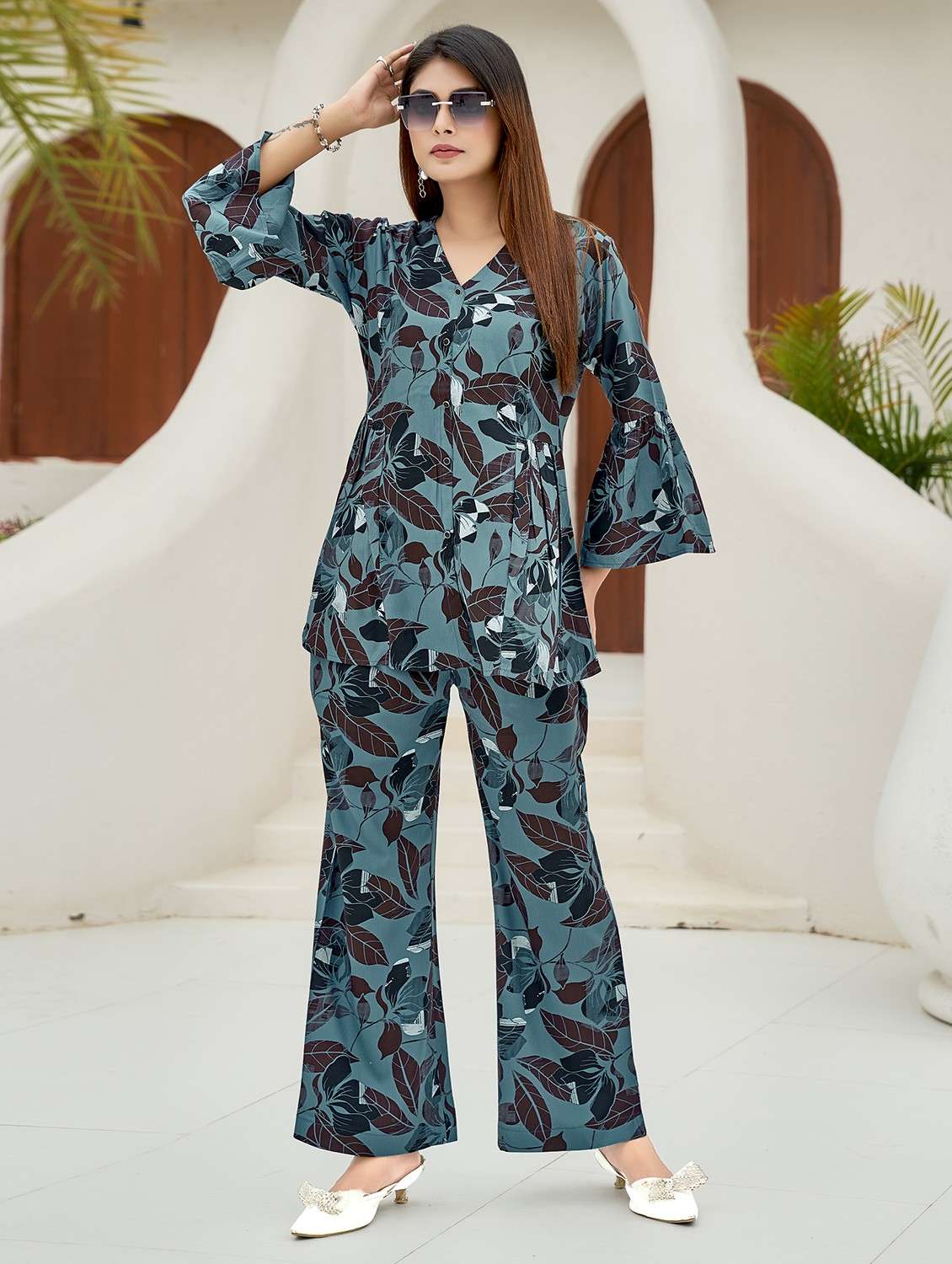women printed top and palazzo co-ord set