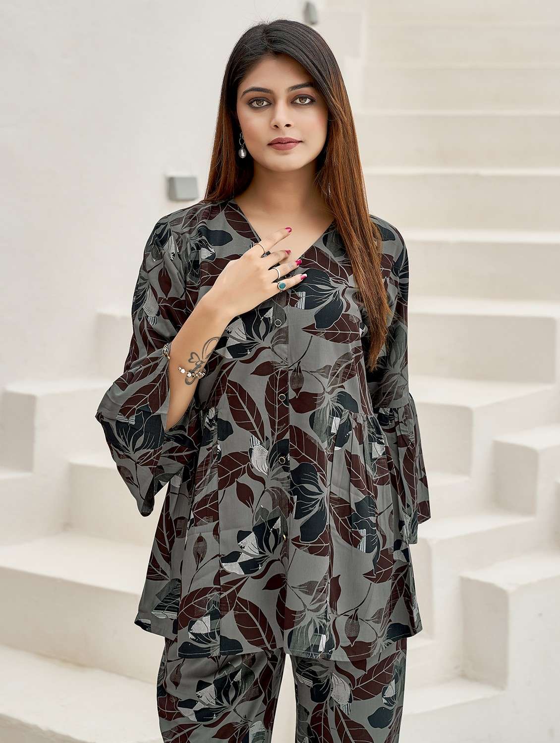 women printed top and palazzo co-ord set - 22030065 - Standard Image - 1
