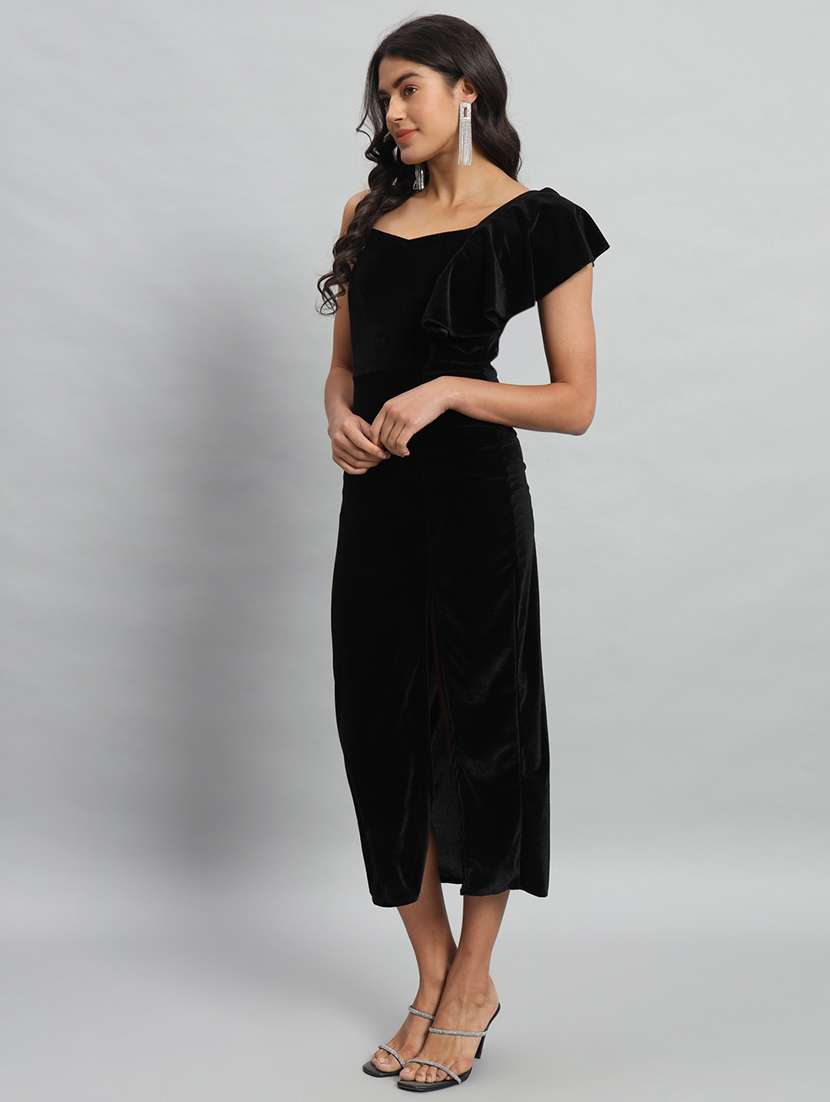 women solid single shoulder velvet bodycon dress - 22030072 - Standard Image - 1