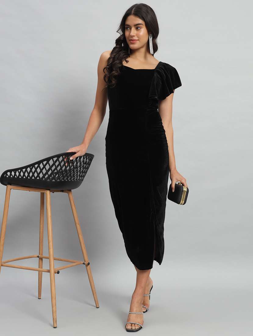 women solid single shoulder velvet bodycon dress - 22030072 - Standard Image - 4