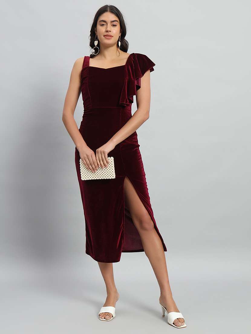 women solid single shoulder velvet bodycon dress - 22030073 -  Zoom Image - 0