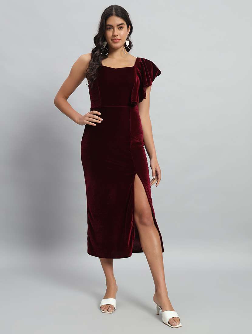 women solid single shoulder velvet bodycon dress - 22030073 -  Standard Image - 1