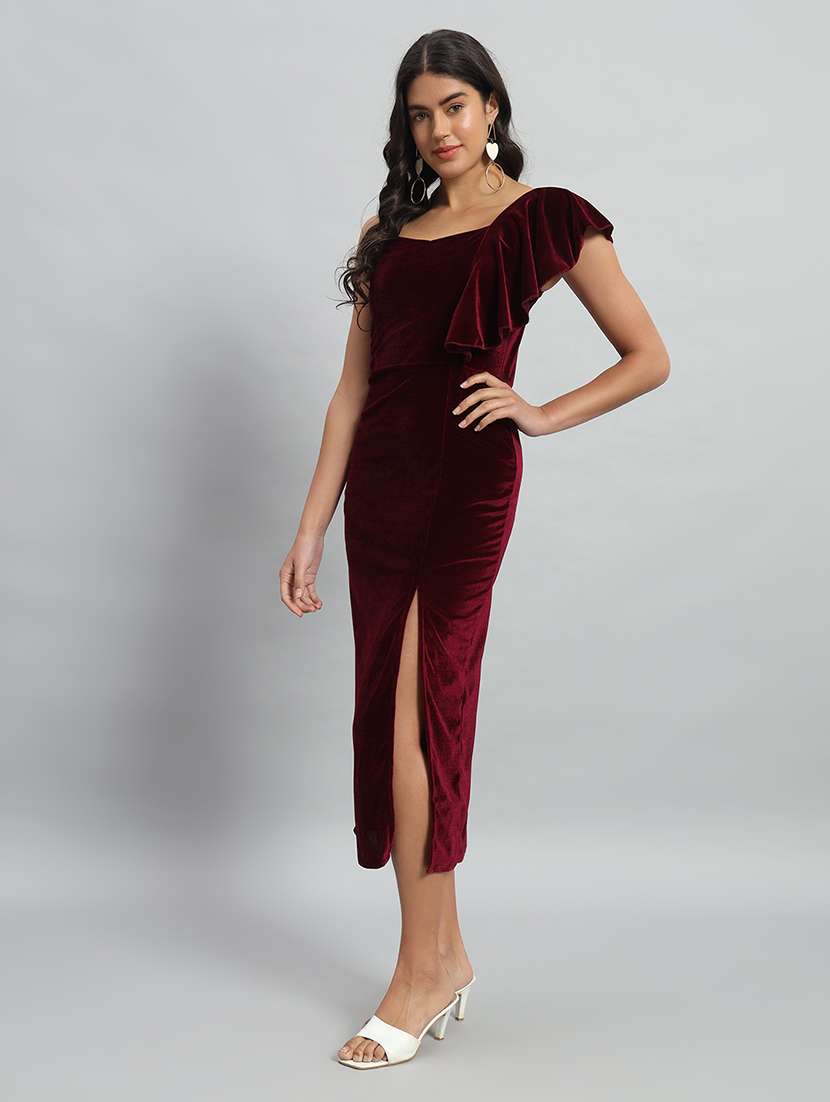 women solid single shoulder velvet bodycon dress - 22030073 - Standard Image - 4