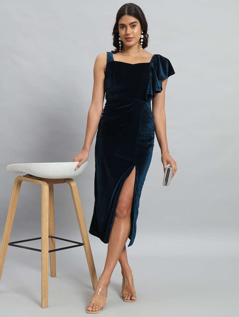 women solid single shoulder velvet bodycon dress - 22030074 - Standard Image - 4