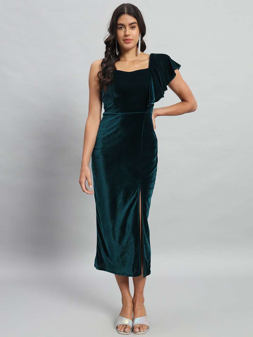 women solid single shoulder velvet bodycon dress - 22030075 - Standard Image - 1