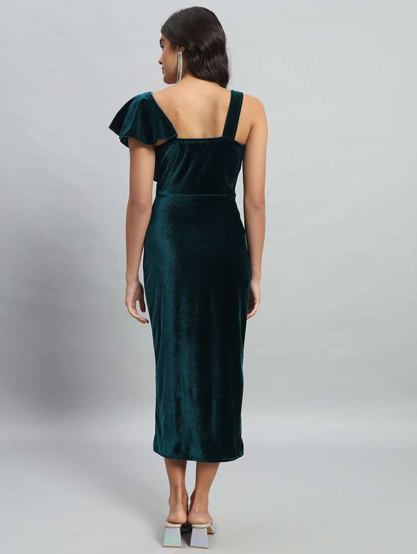 women solid single shoulder velvet bodycon dress - 22030075 - Standard Image - 4