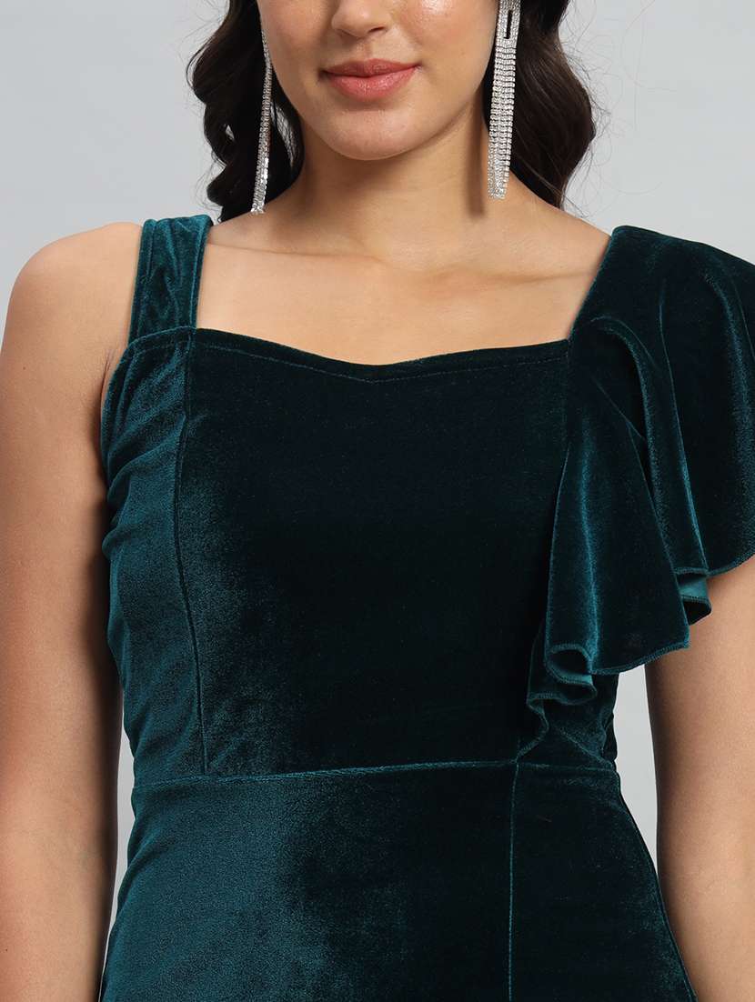 women solid single shoulder velvet bodycon dress - 22030075 - Standard Image - 6